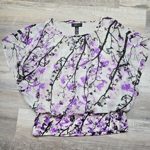 Style & Co. L Women's Vlouse Puurple Black Cewam White